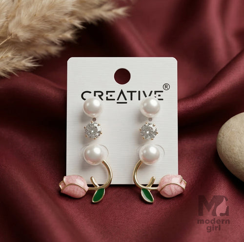 Elegant Rose Pearl & Crystal Drop Earrings