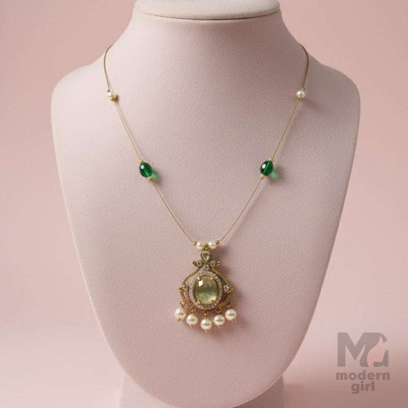 Royal Green Crystal Invisible Chain Necklace