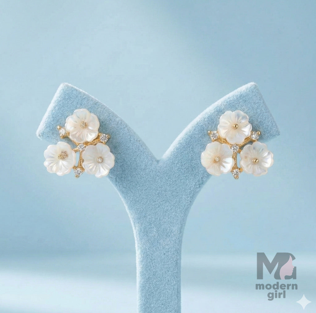 Elegant White Crystal Floral Earrings
