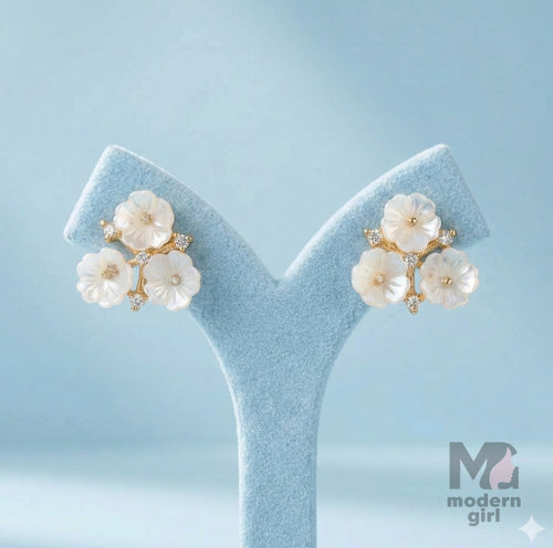 Elegant White Crystal Floral Earrings