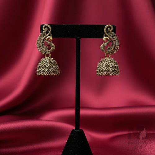 Antique Gold Peacock Jhumka Earrings