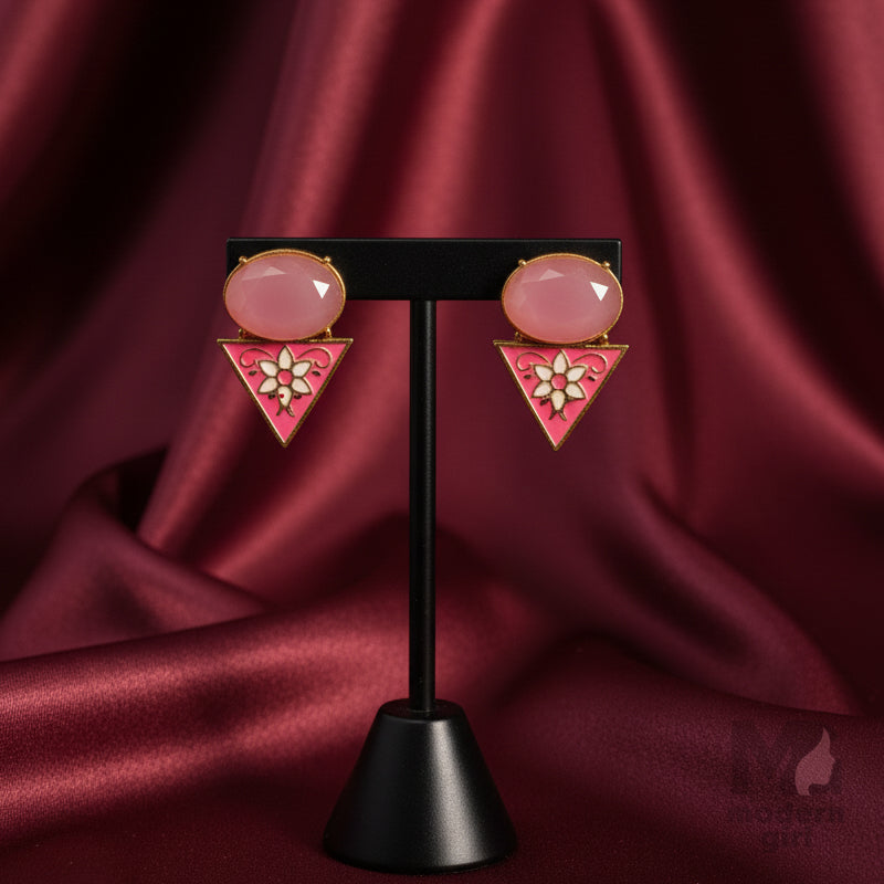 Triangle Enamel Floral Stud Earrings