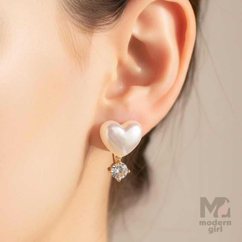 Pearl Heart Crystal Drop Earrings