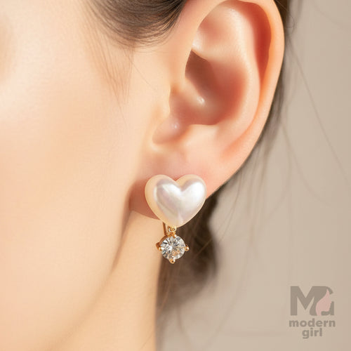 Pearl Heart Crystal Drop Earrings