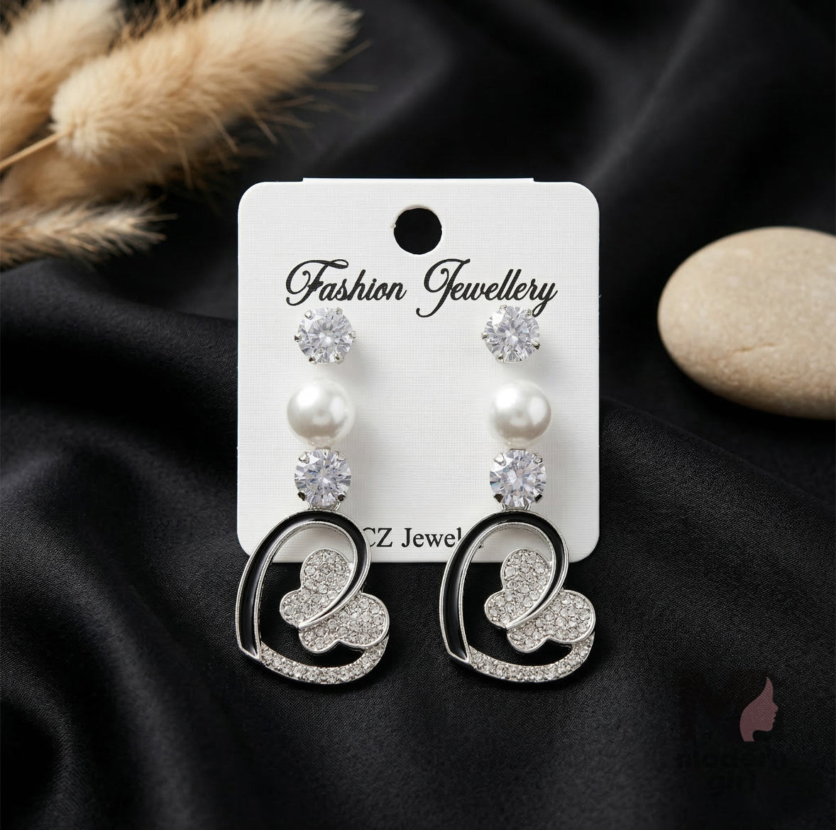 Luxury Heart Drop & Pearl CZ Earrings Combo