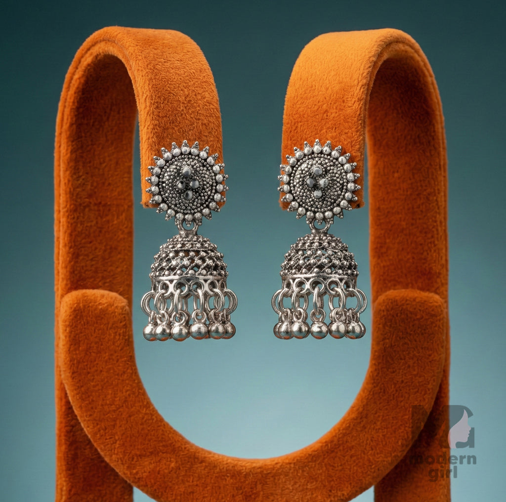 Oxidised Silver Antique Jhumka Earrings