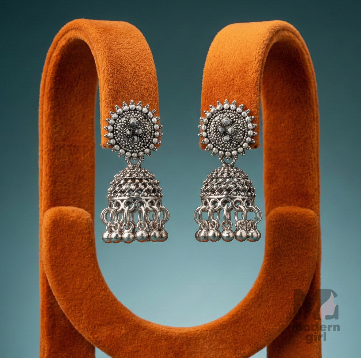 Oxidised Silver Antique Jhumka Earrings