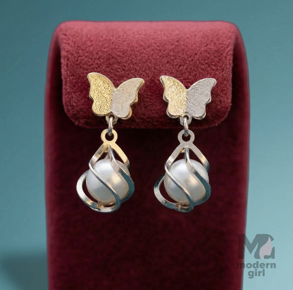 Elegant Butterfly Pearl Drop Earrings