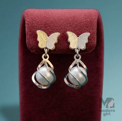 Elegant Butterfly Pearl Drop Earrings