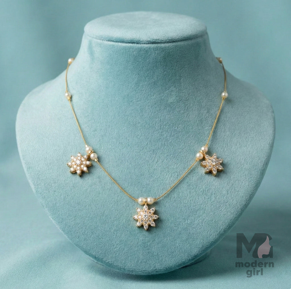 Star Design Multi-Charm Stone Invisible Chain Necklace
