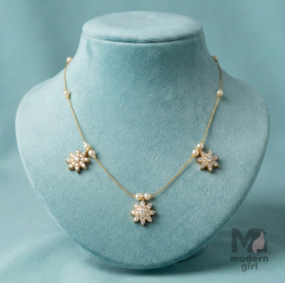 Star Design Multi-Charm Stone Invisible Chain Necklace