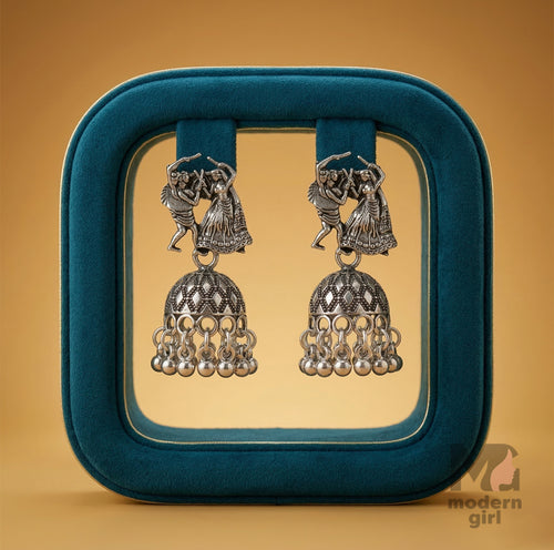 Traditional Dancing Couple Oxidised Jhumka Earrings