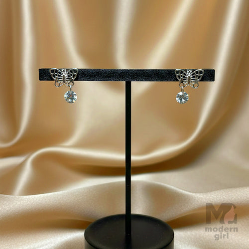 Butterfly Crystal Drop Earrings – Silver Finish