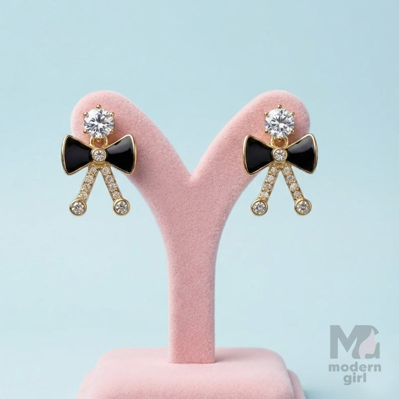 Black Bow Crystal Stud Earrings
