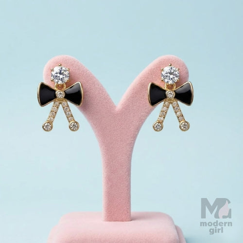 Black Bow Crystal Stud Earrings