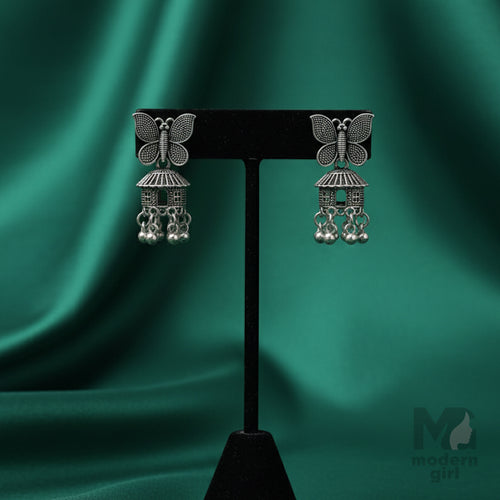 Butterfly Oxidised Jhumka Earrings