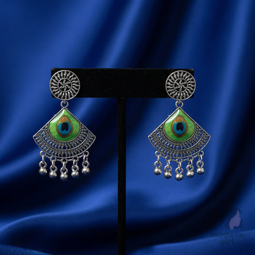 Oxidised Peacock Feather Design Earrings