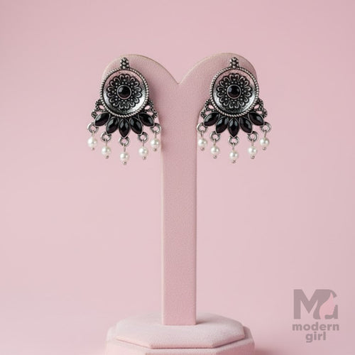 Black Stone German Silver Earrings