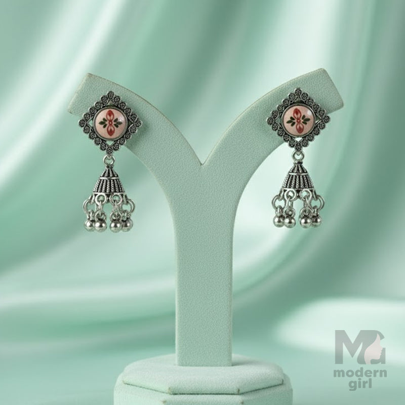 German Silver Enamel Floral Jhumka