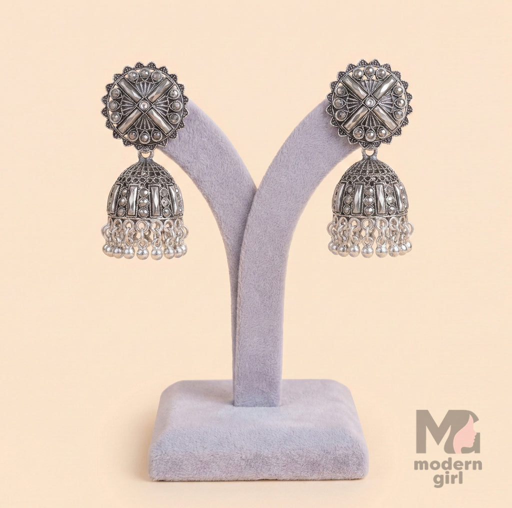 German Silver Stone-Studded Jhumka