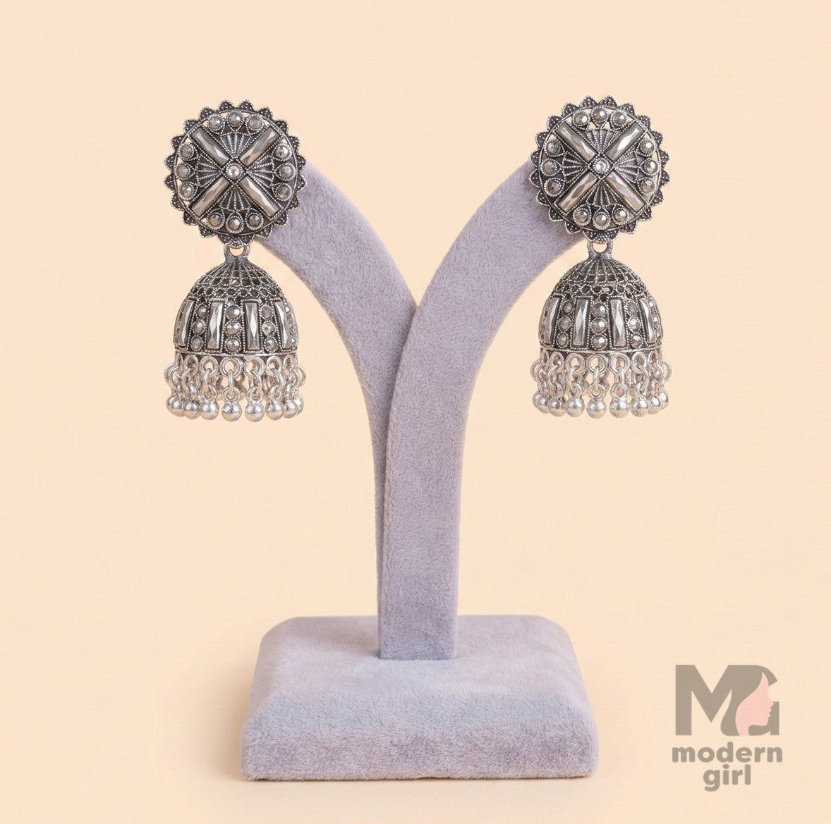 German Silver Stone-Studded Jhumka