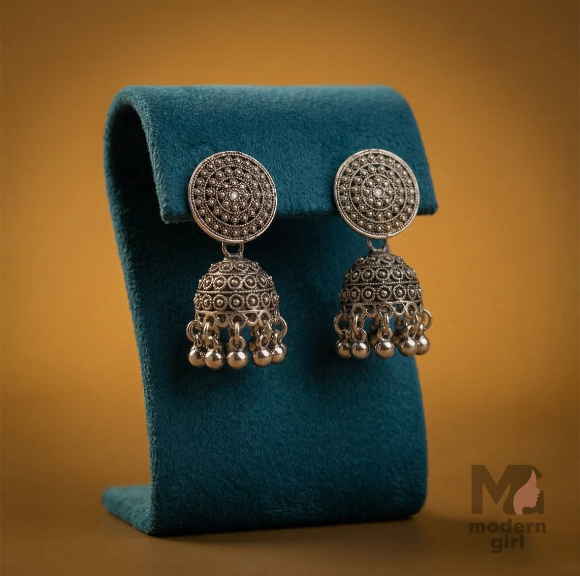 Round Stud Oxidized Silver Jhumka Earrings for Women