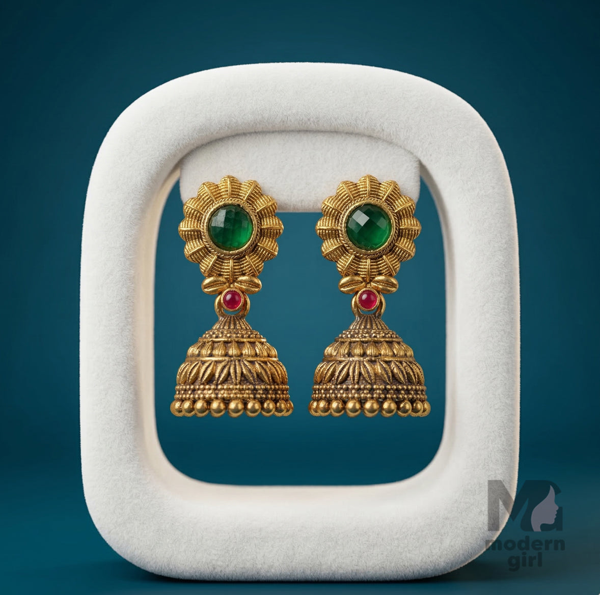 Traditional Temple Jhumka Earrings with Stone Stud | Antique Ethnic Jewelry for Women