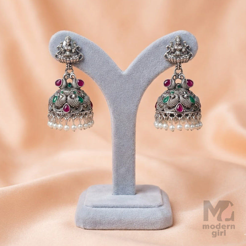 Royal Silver Lakshmi Temple Jhumka