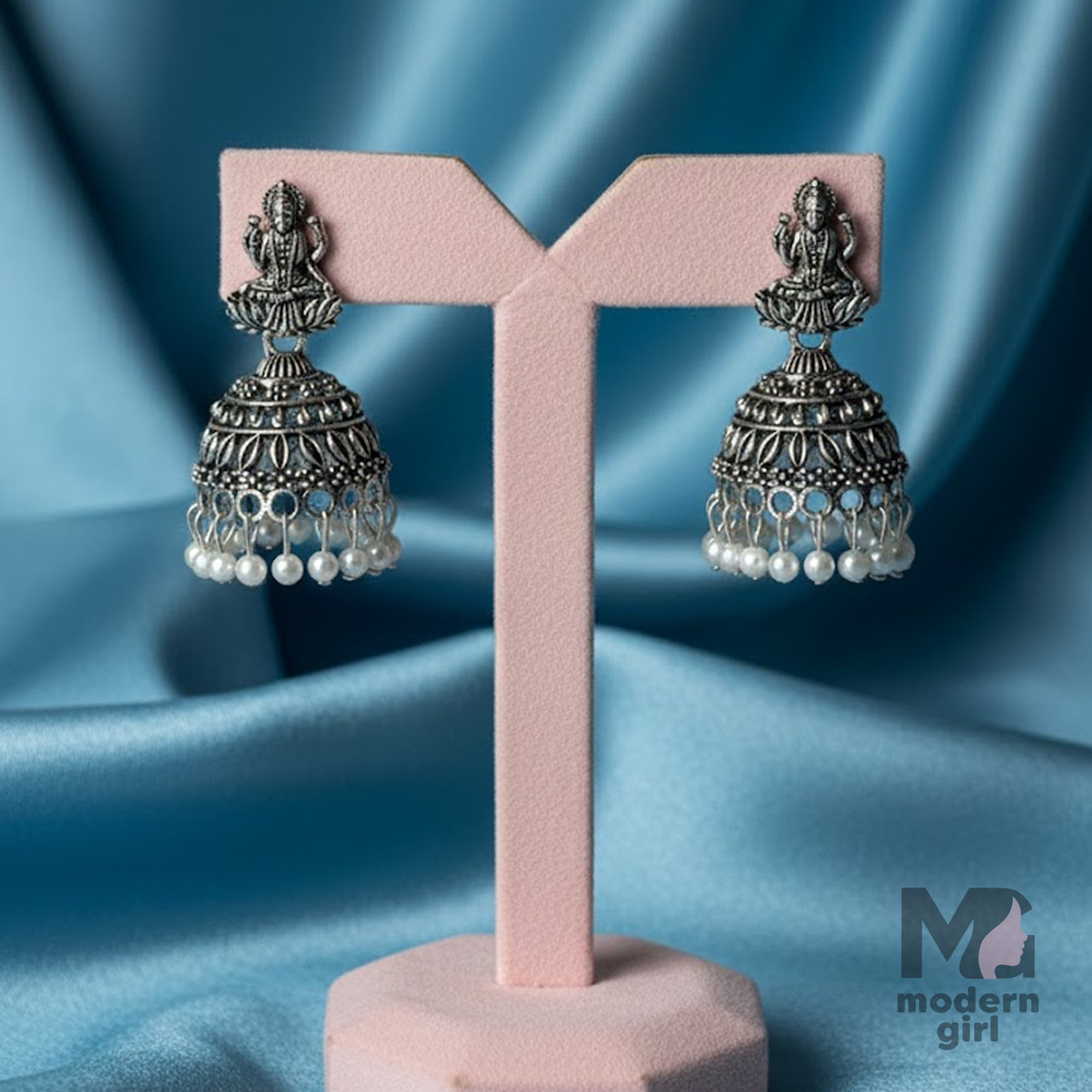 Divine Silver Lakshmi Temple Jhumka