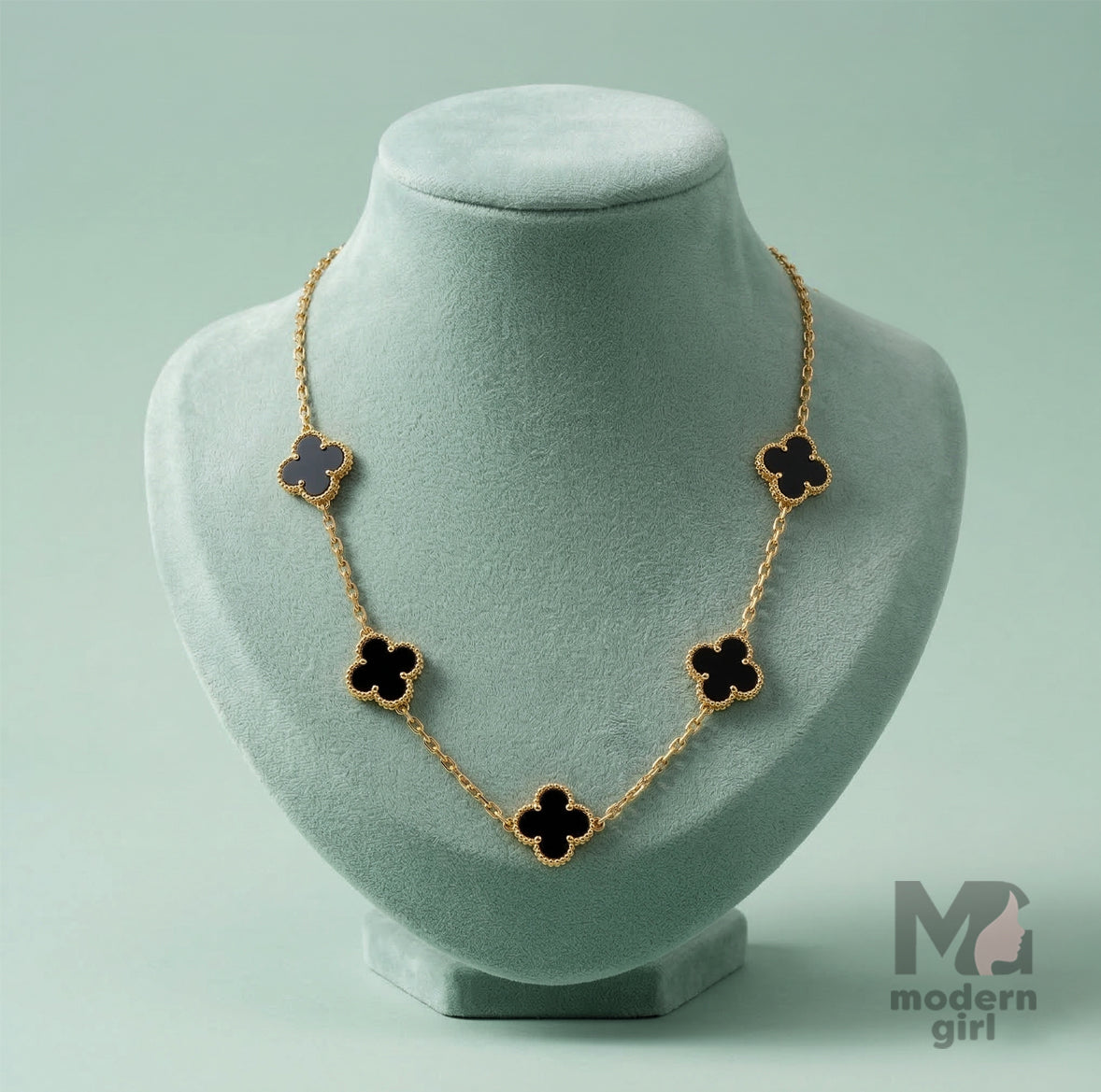 Luxury Clover Gold Necklace with Black Enamel Charms