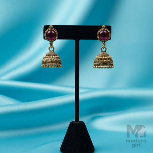 Antique Gold with Ruby Red Stone Jhumka