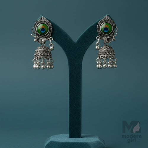 Peacock and Flute Oxidised Jhumka