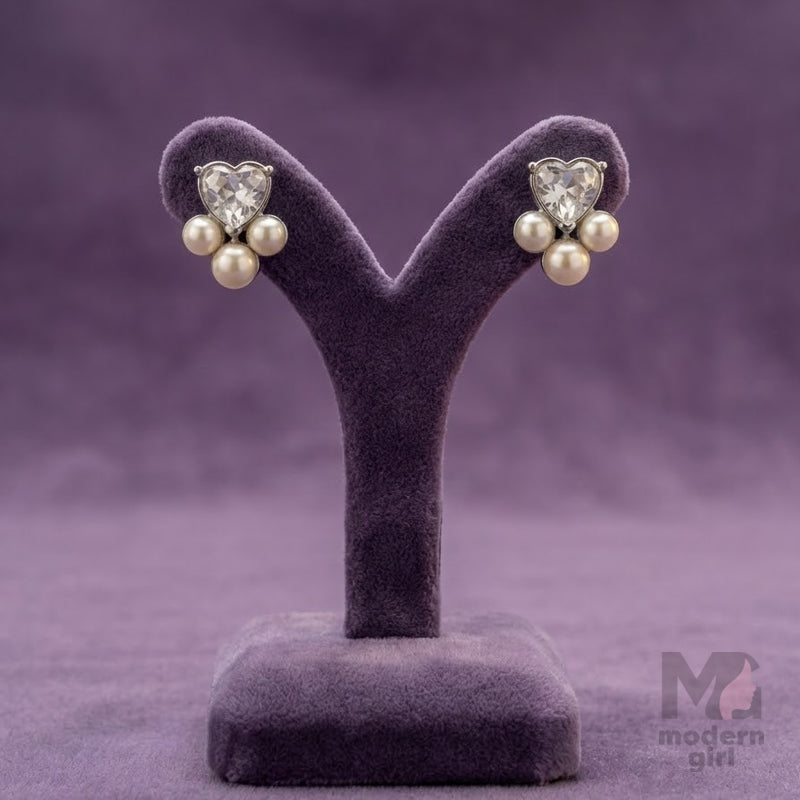 Crystal Heart Pearl Cluster Earrings