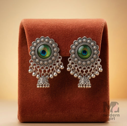 Oxidised Peacock Eye Jhumka Earrings for Women