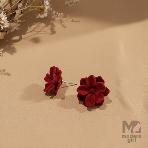 Velvet Rose Blossom Stud Earrings