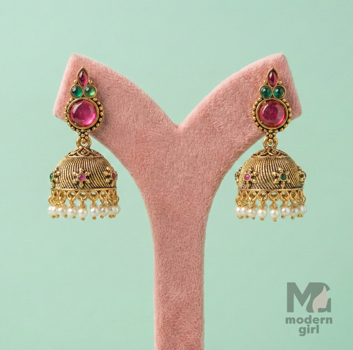 Traditional Pearl Drop Temple Jhumka
