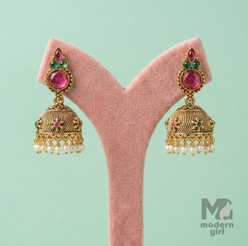 Traditional Pearl Drop Temple Jhumka