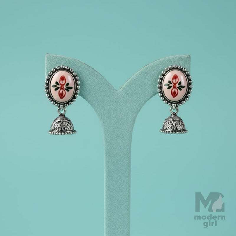 German Silver Floral Enamel Jhumka