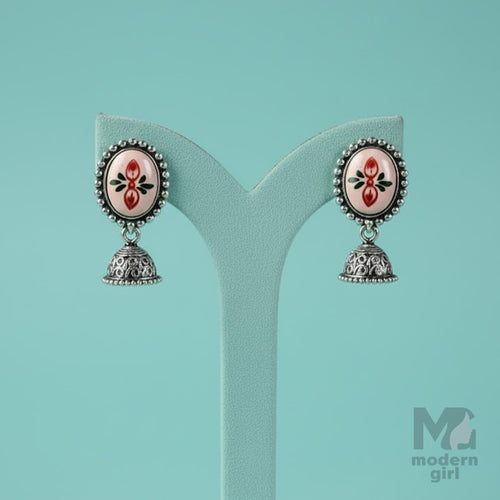 German Silver Floral Enamel Jhumka