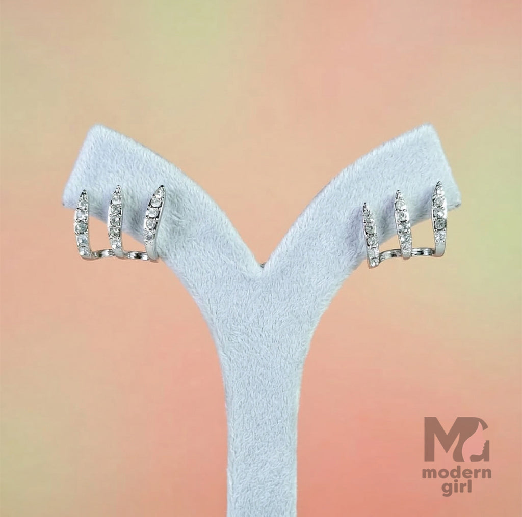 Triple Row Crystal Hoop Earrings