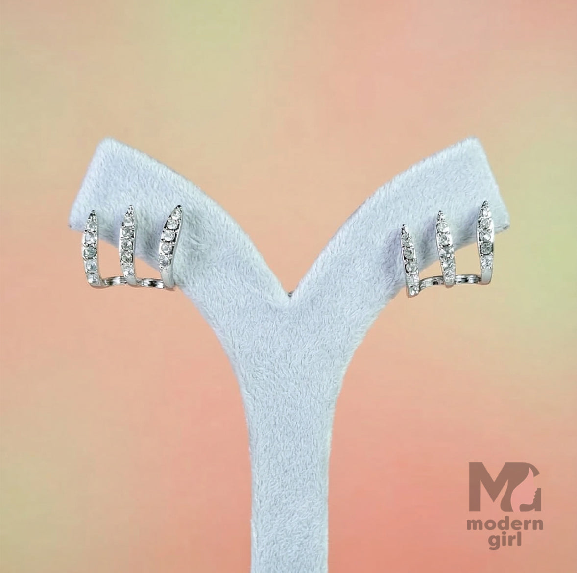 Triple Row Crystal Hoop Earrings