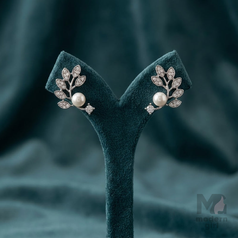 Crystal Leaf Pearl Elegance Studs