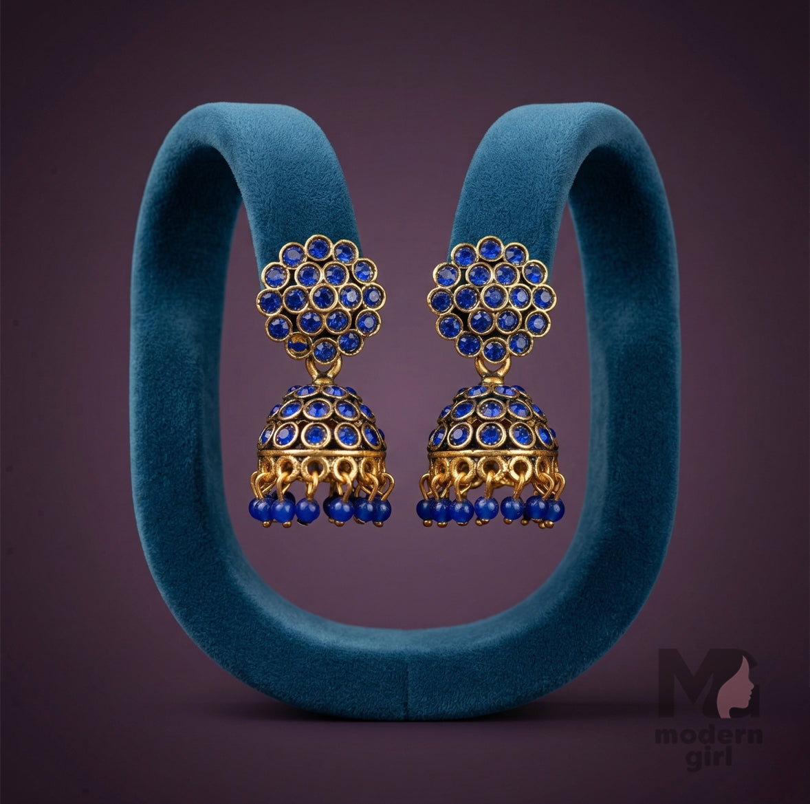 Premium Stone Studded Jhumka Earrings with Bead Drops