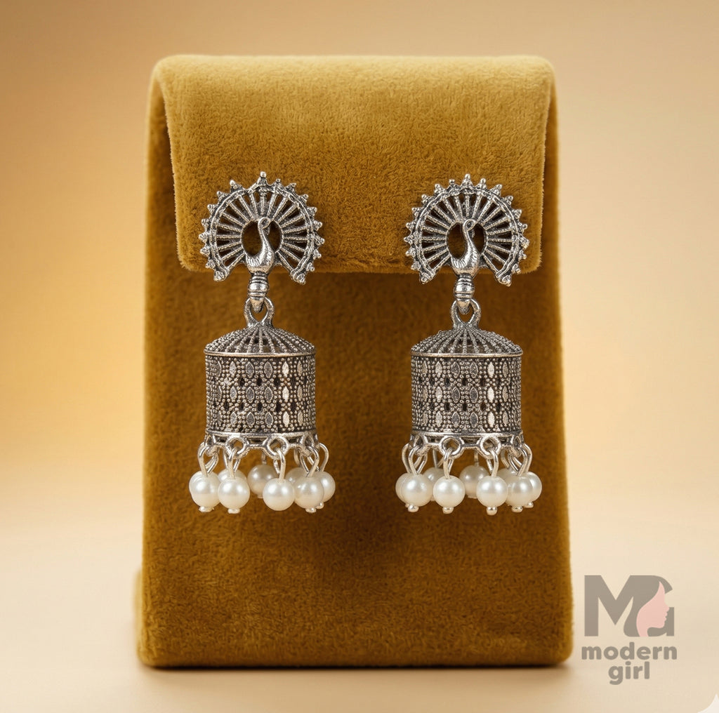 Designer Peacock Jhumka Earrings for Women | Traditional Pearl Drop Jewelry