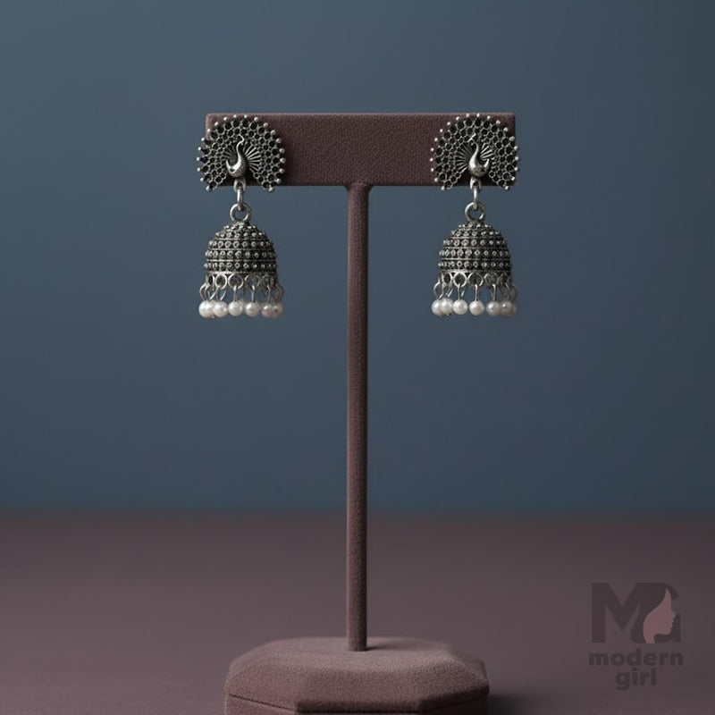 Oxidised Peacock Feather Jhumka