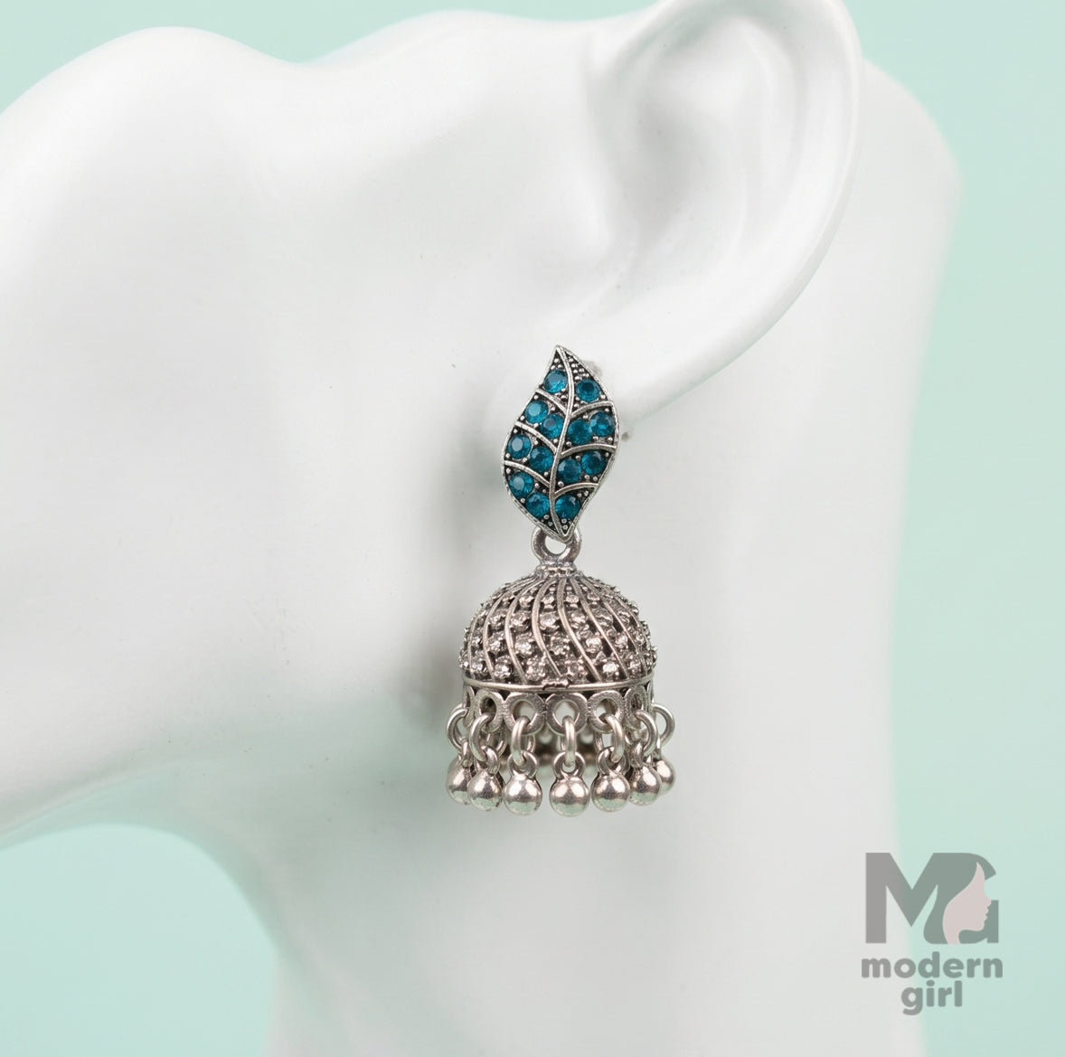 Leaf Design Silver Jhumka Earrings – Antique Oxidised Ethnic Design