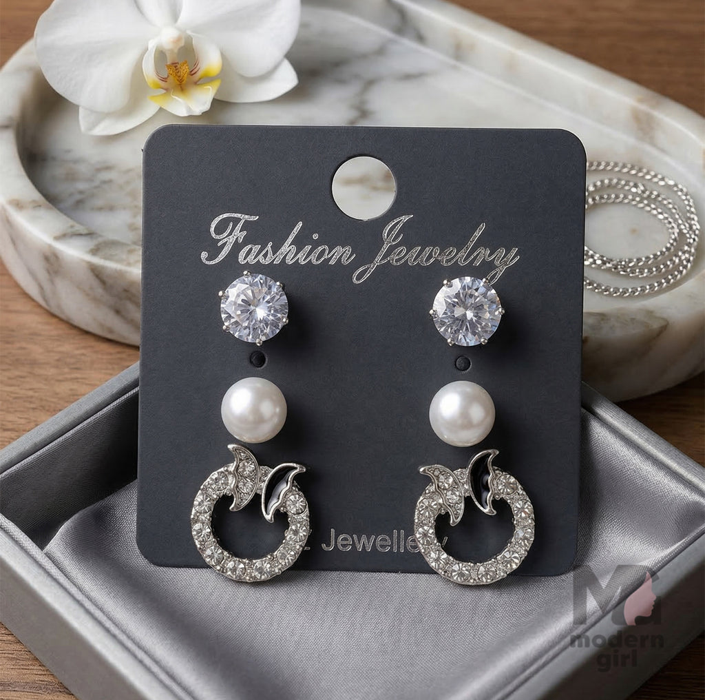 Luxury Circular Drop Silver Earrings Combo