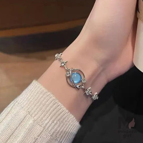 Galaxy Planet Charm Bracelet with Blue Stone – Modern Girl Jewelry
