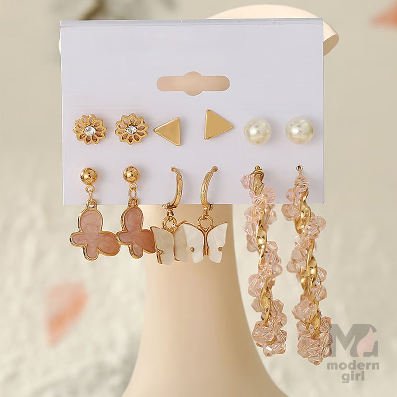 Trendy Butterfly & Hoop Earrings Set – 6 Pair Fashion Combo