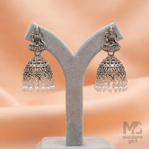 Divine Silver Lakshmi Temple Jhumka